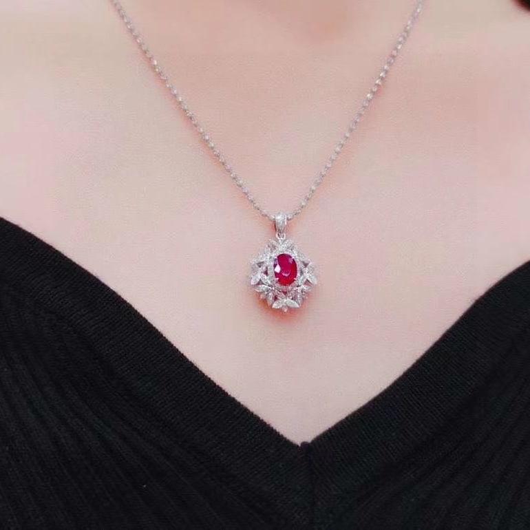 14k Gold 1.40 Ctw Natural Ruby & Diamond Pendant( Without Chain ) - 3
