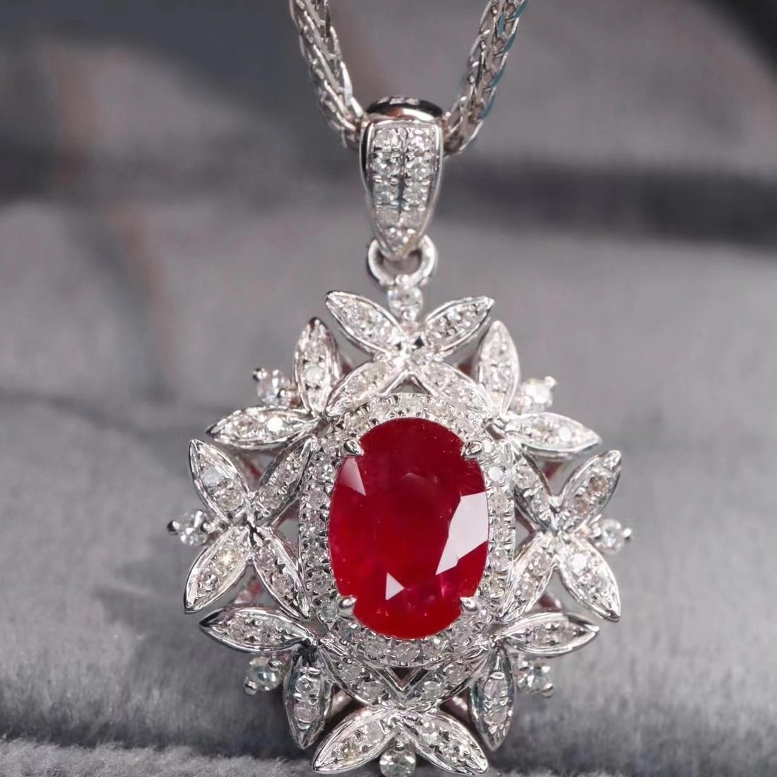 14k Gold 1.40 Ctw Natural Ruby & Diamond Pendant( Without Chain ) - 5