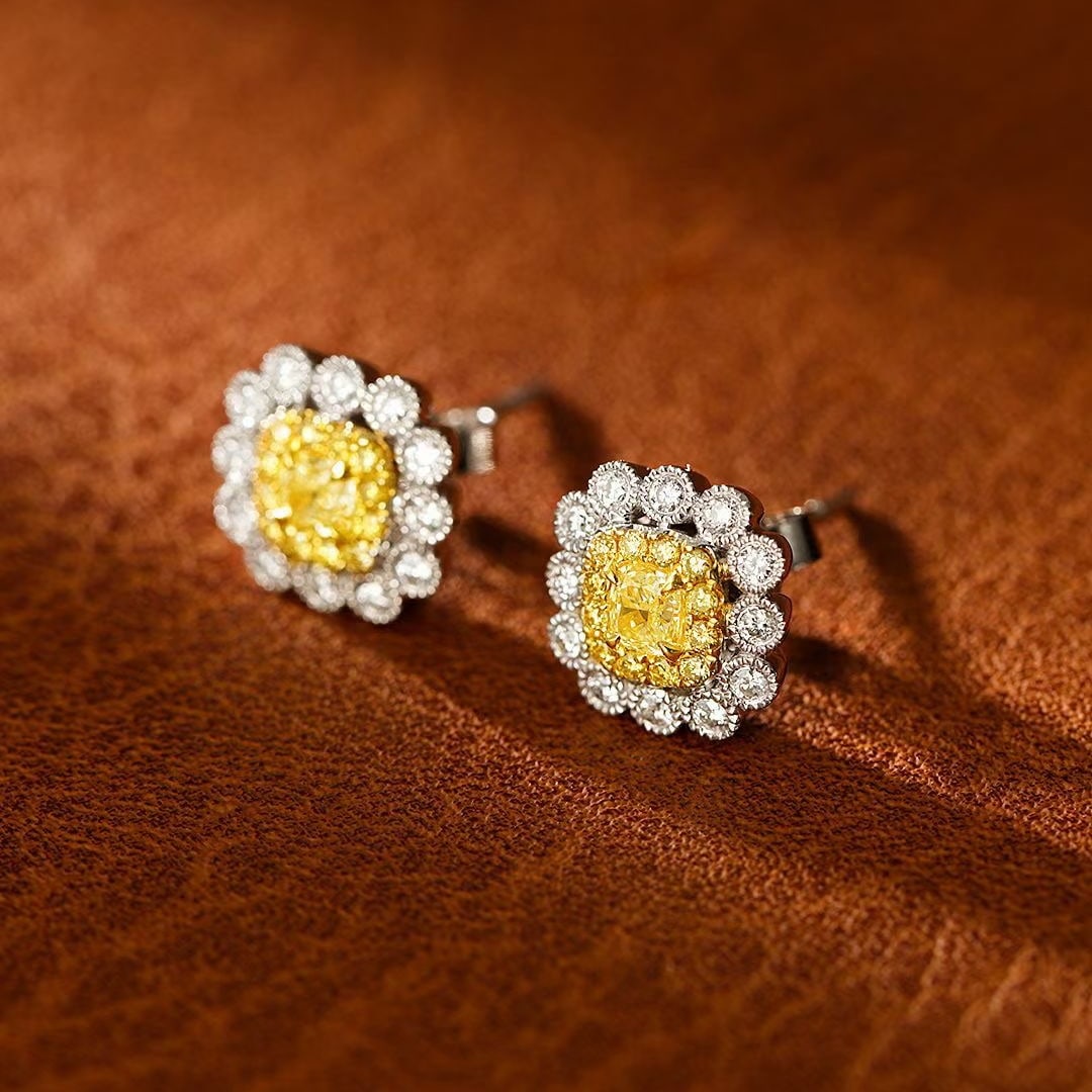 14k Gold 0.63 Ctw Natural Yellow Diamond & Diamond Earrings - 2