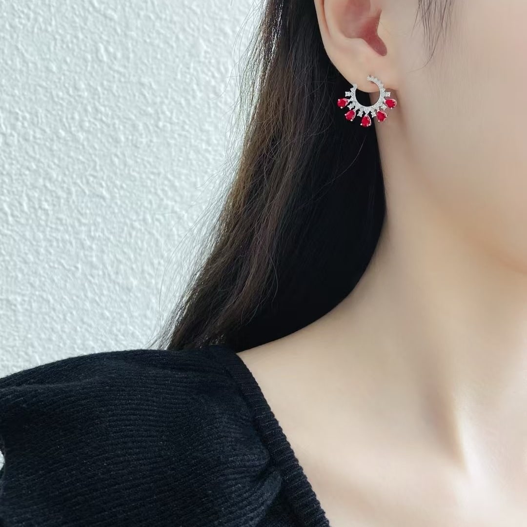 14k Gold 2.3 Ctw Vivid Red Natural Ruby & Diamond Earrings - 2