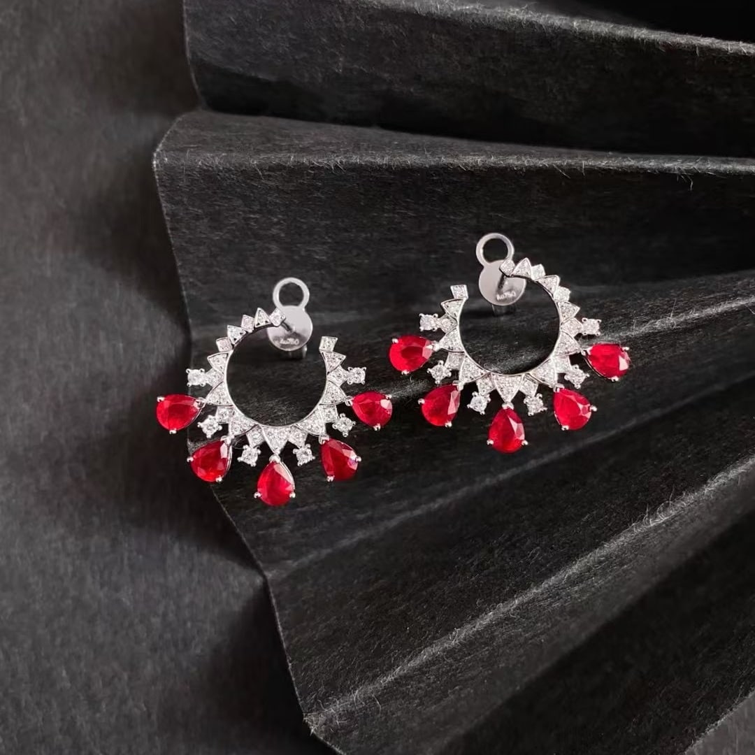 14k Gold 2.3 Ctw Vivid Red Natural Ruby & Diamond Earrings - 4