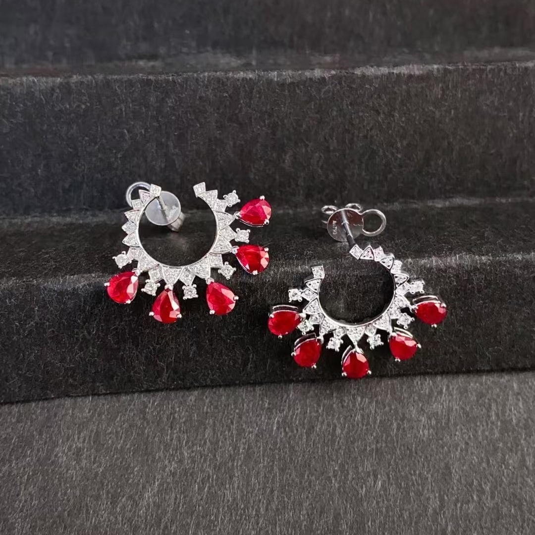 14k Gold 2.3 Ctw Vivid Red Natural Ruby & Diamond Earrings - 5