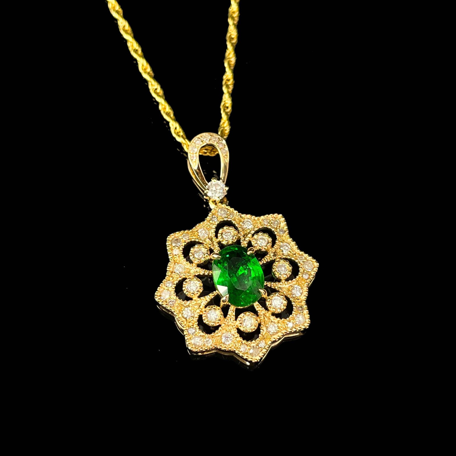 14k Gold 1.26 Ctw Vivid Green Natural Tsavorite & Diamond Pendant( Without Chain ) - 6
