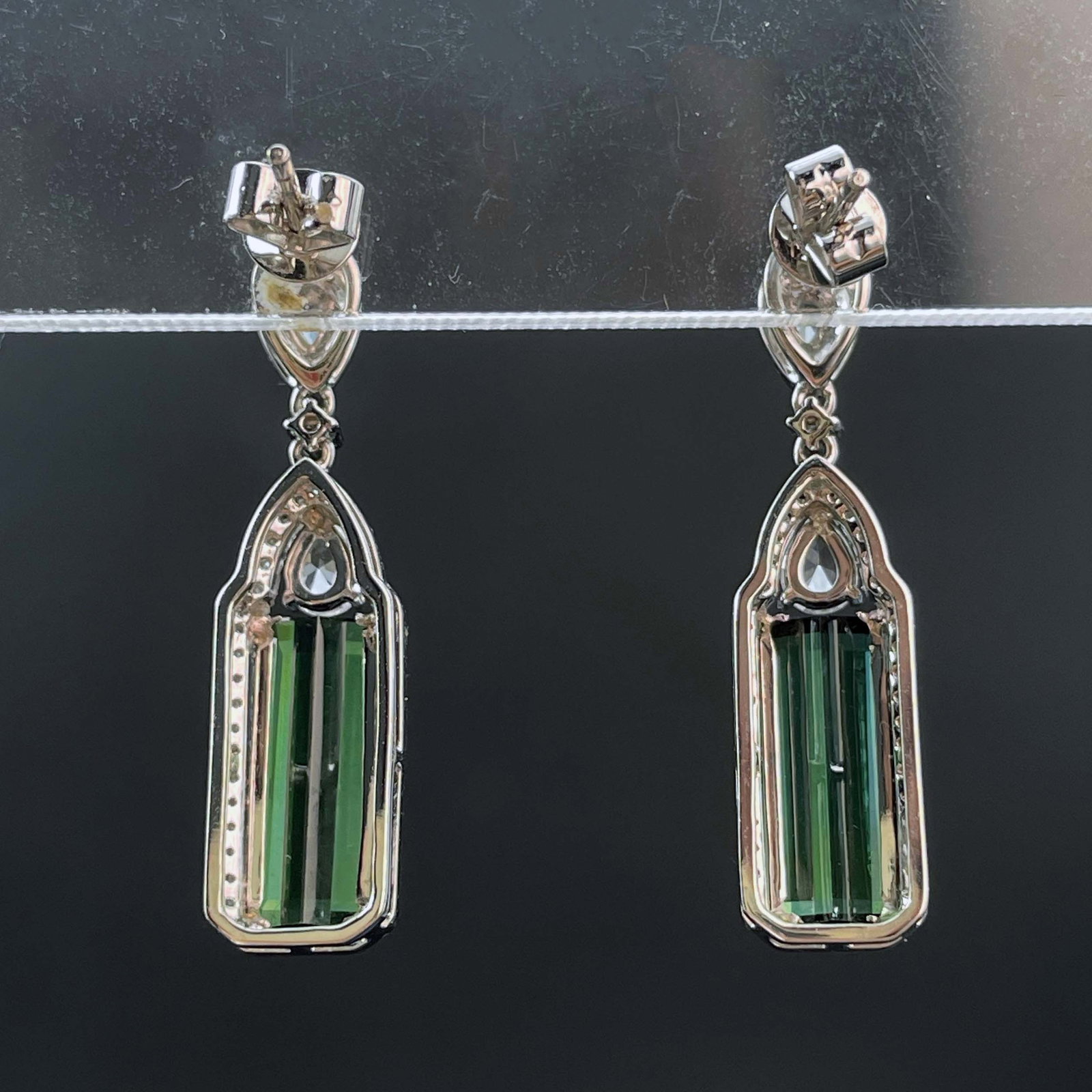 14k Gold 2.53 Ct Natural Tourmaline & Diamond & Sapphire Earrings - 4