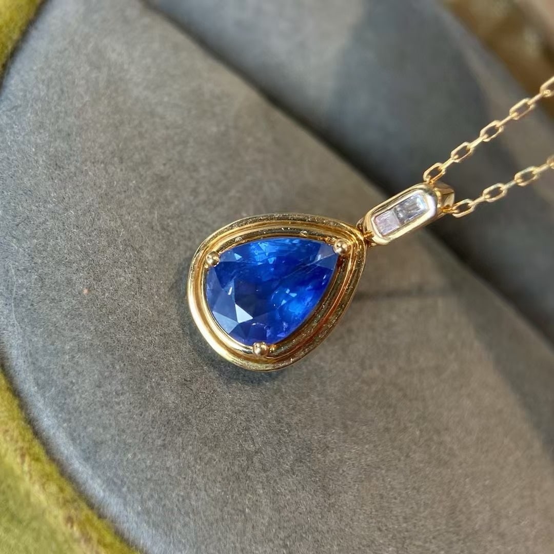 14k Gold 1.4 Ct Natural Sapphire & Diamond Pendant( Without Chain ) - 3