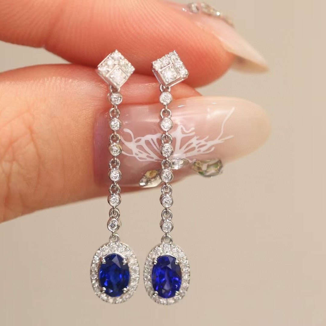14k Gold 1.53 Ctw Natural Sapphire & Diamond Earrings - 4