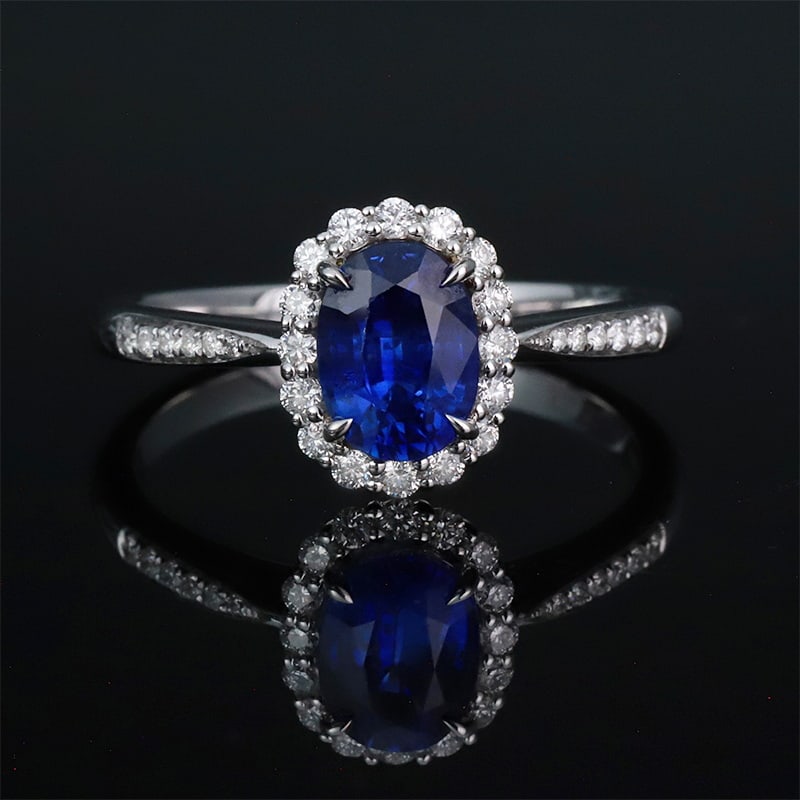 14k Gold 1.30 Ctw Vivid Blue Natural Sapphire & Diamond Ring: Ref:230969192 // gold content:14k gold // ring size:7. 25us // // main gemstone:sapphire // shape:oval // carat weight:1. 12ct // color:vivid blue // treatment:natural // // adjacent gemstone 2 : diam