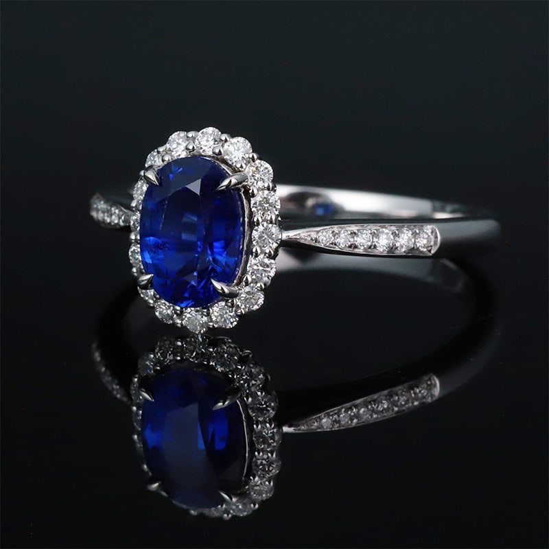 14k Gold 1.30 Ctw Vivid Blue Natural Sapphire & Diamond Ring - 2