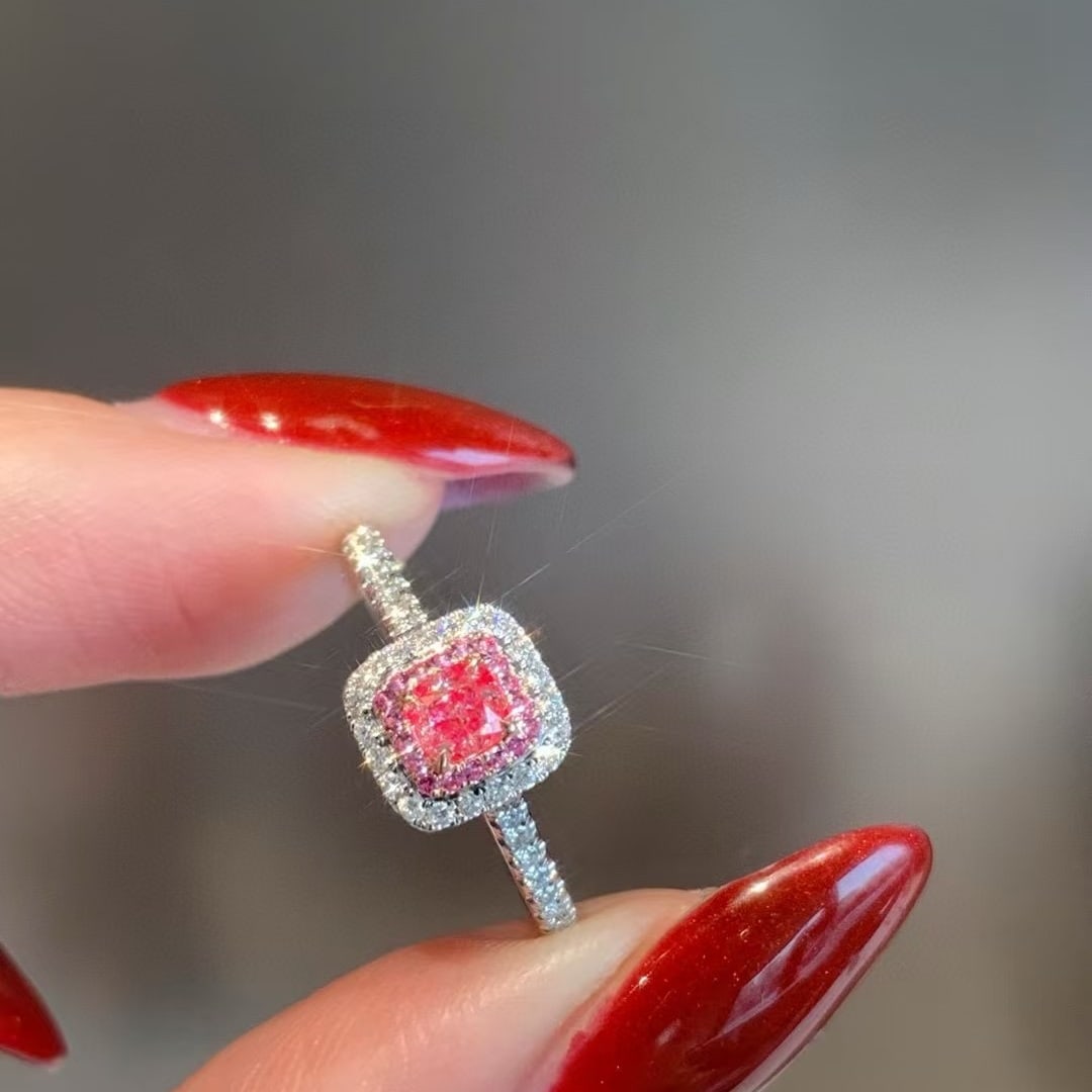 14k Gold 0.49 Ctw Natural Pink Diamond & Diamond Ring - 4