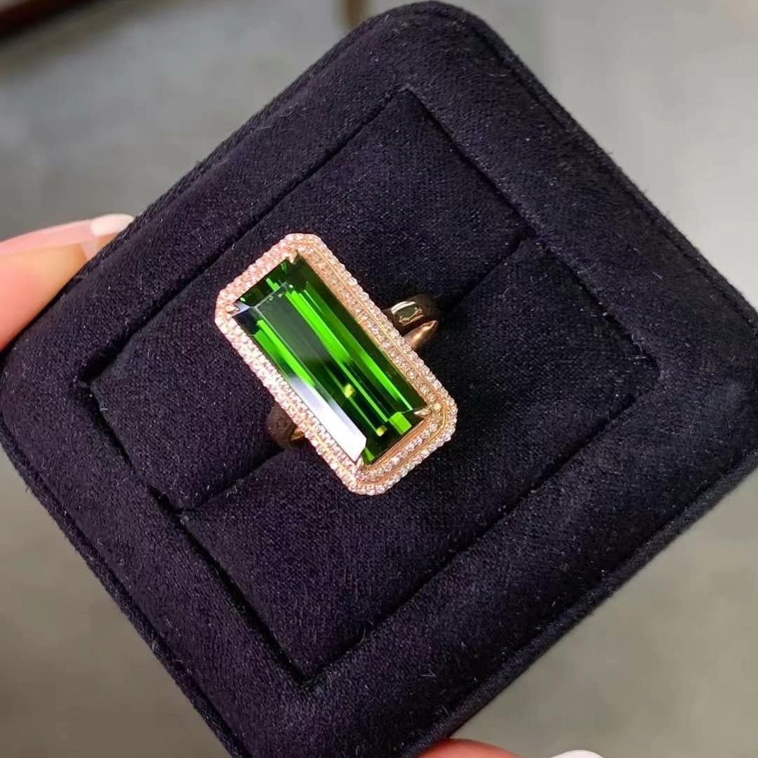 14k Gold 5.96 Ct Natural Tourmaline & Diamond Ring - 2