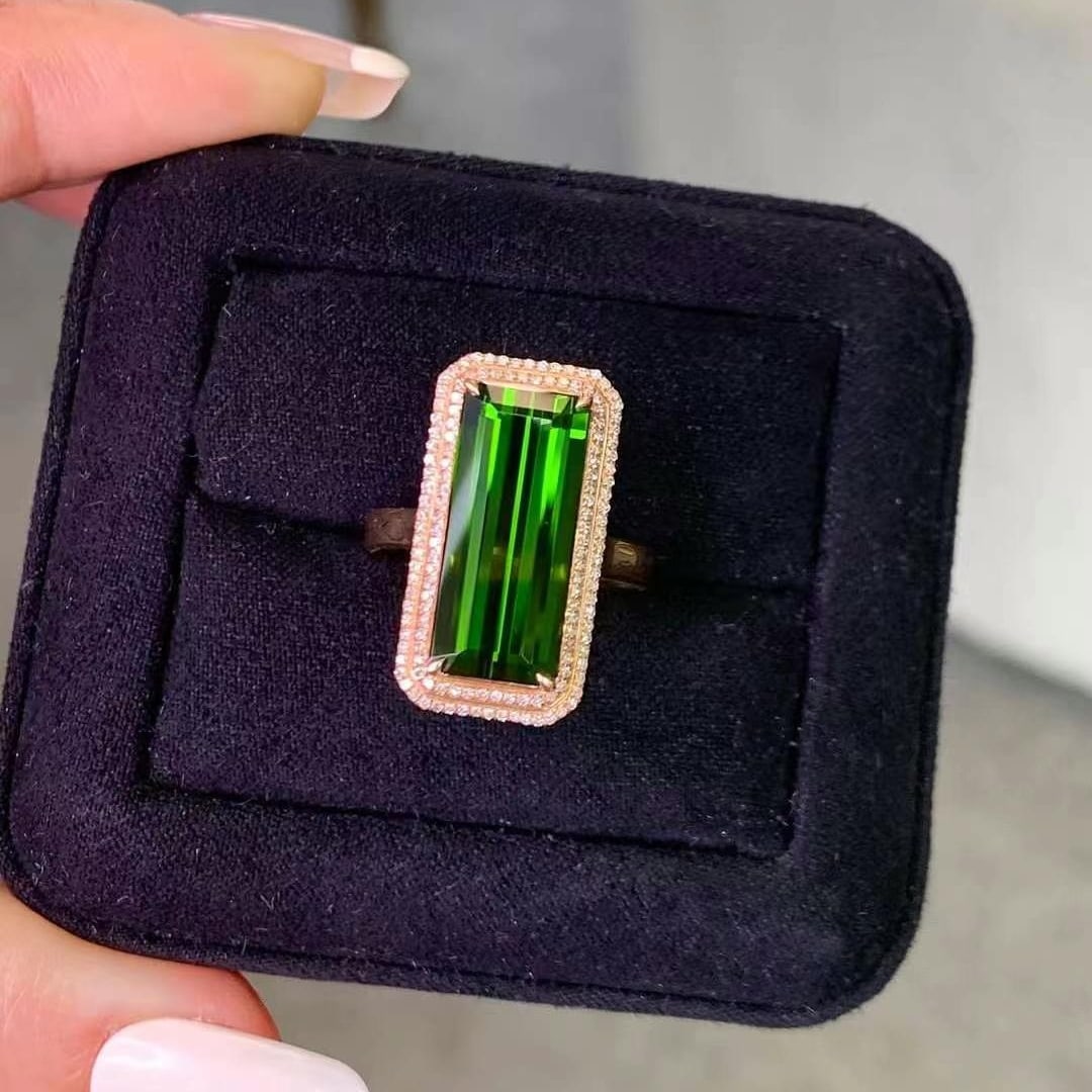 14k Gold 5.96 Ct Natural Tourmaline & Diamond Ring - 3