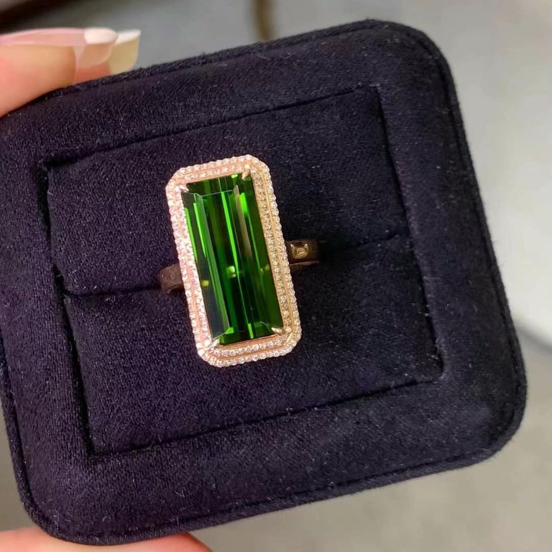 14k Gold 5.96 Ct Natural Tourmaline & Diamond Ring - 4