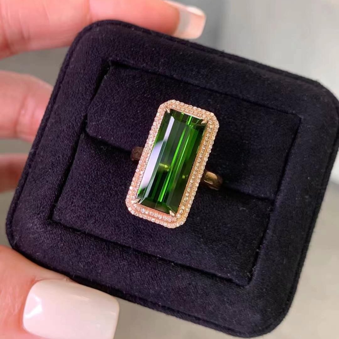 14k Gold 5.96 Ct Natural Tourmaline & Diamond Ring - 5