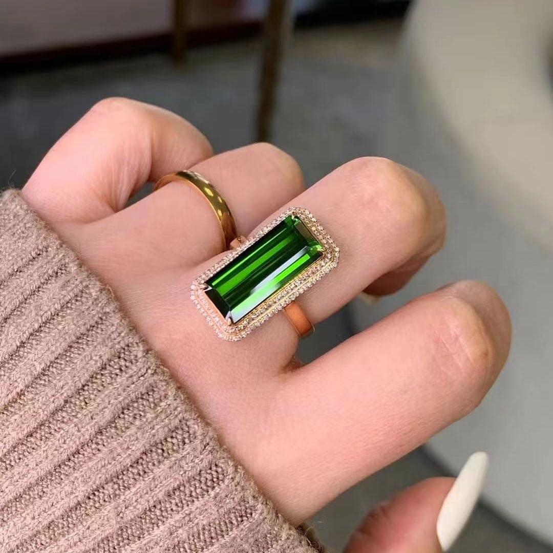 14k Gold 5.96 Ct Natural Tourmaline & Diamond Ring - 6