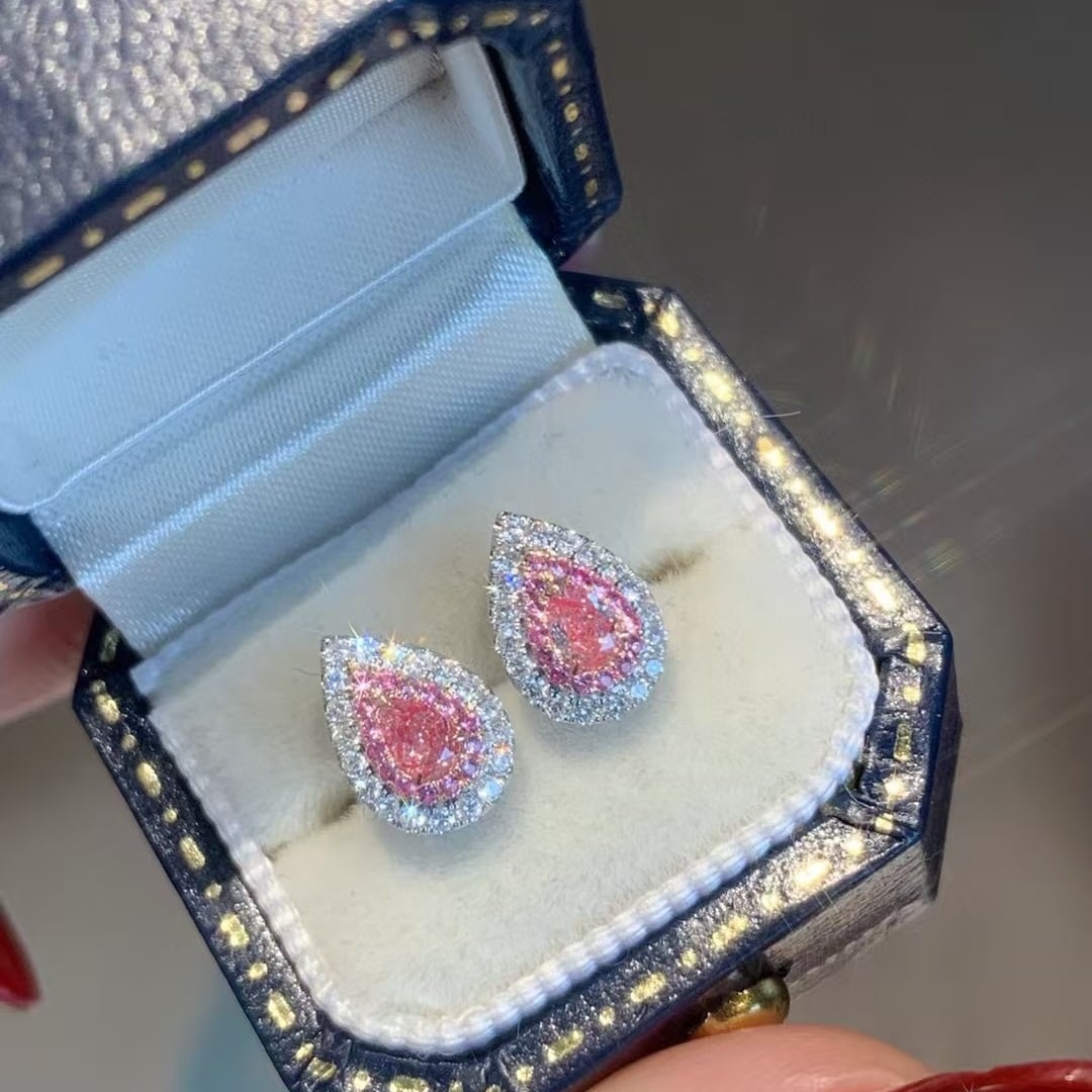 14k Gold 0.45 Ctw Natural Pink Diamond & Diamond Earrings - 2
