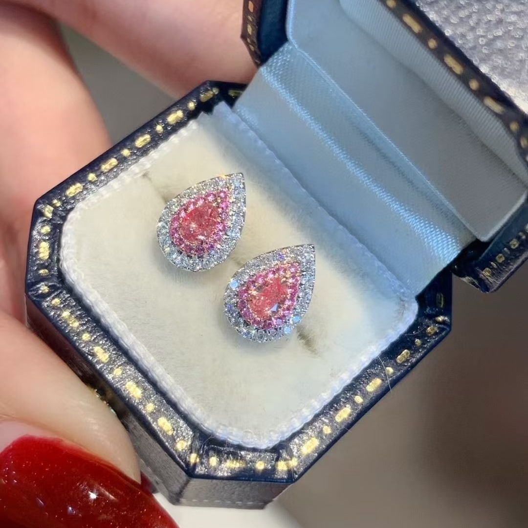 14k Gold 0.45 Ctw Natural Pink Diamond & Diamond Earrings - 4