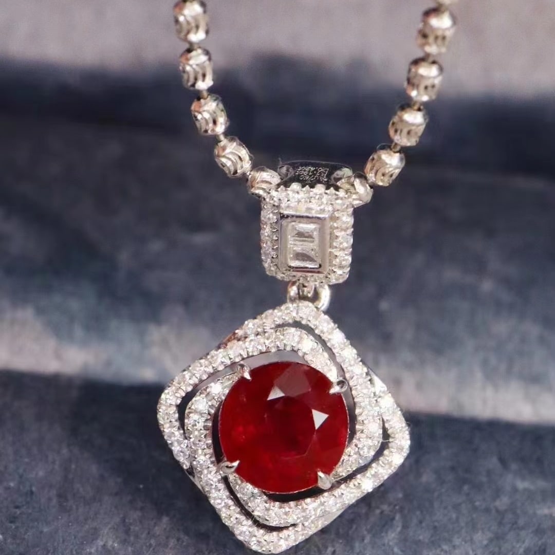 14k Gold 1.61 Ctw Natural Ruby & Diamond Pendant( Without Chain ) - 4