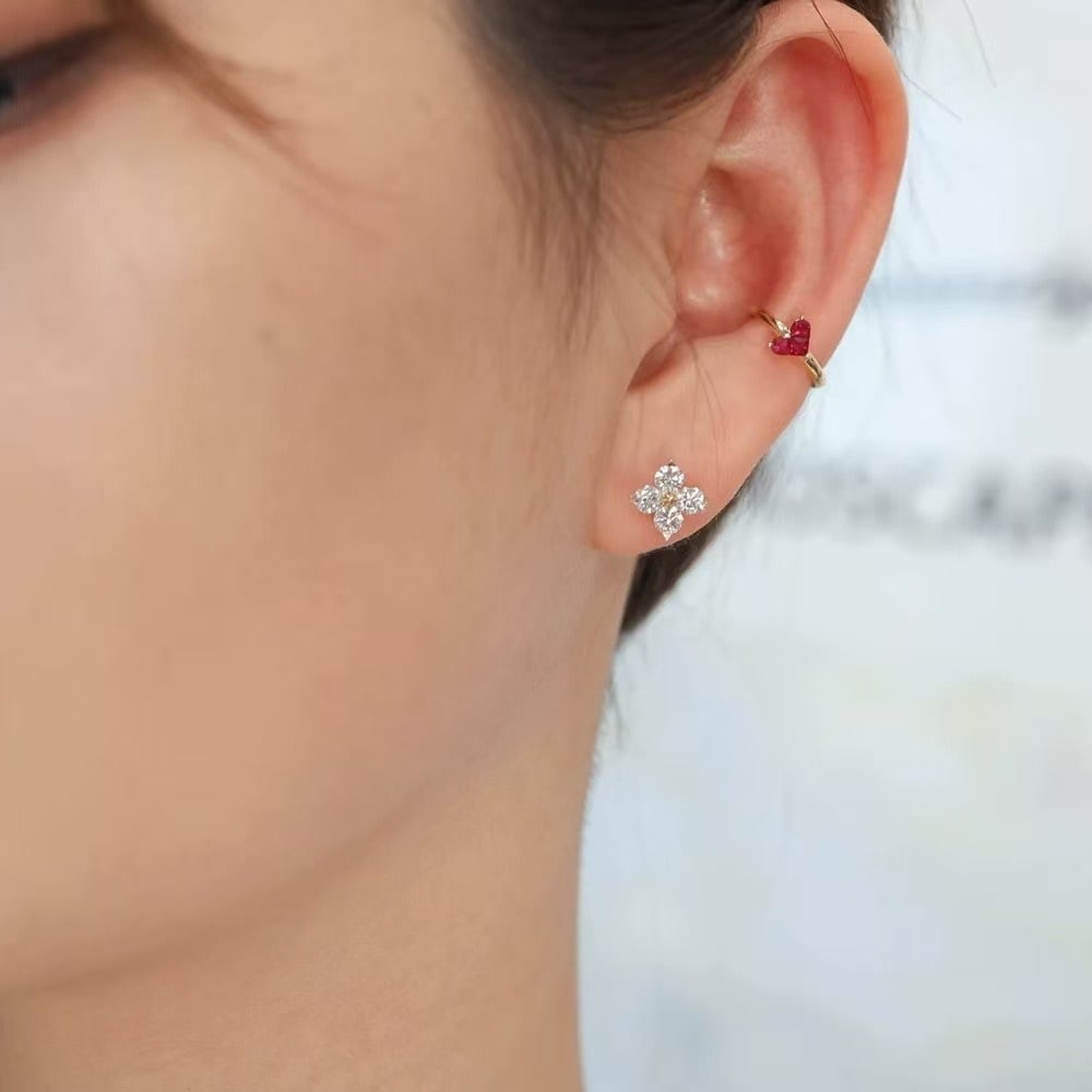 14k Gold 0.8 Ct Natural H Diamond Earrings - 4