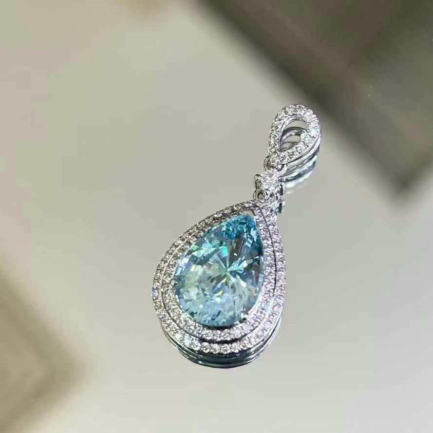 14k Gold 3.21 Ct Natural Aquamarine & Diamond Pendant( Without Chain ) - 2