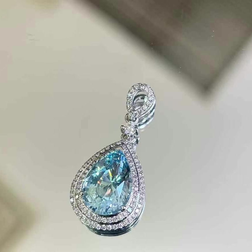 14k Gold 3.21 Ct Natural Aquamarine & Diamond Pendant( Without Chain ) - 3