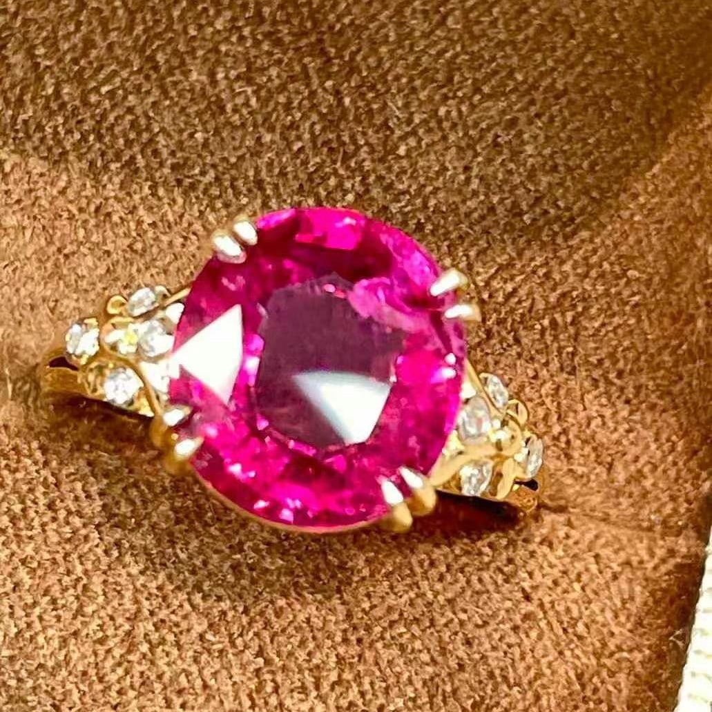 14k Gold 4.18 Ct Natural Tourmaline & Diamond Ring - 2