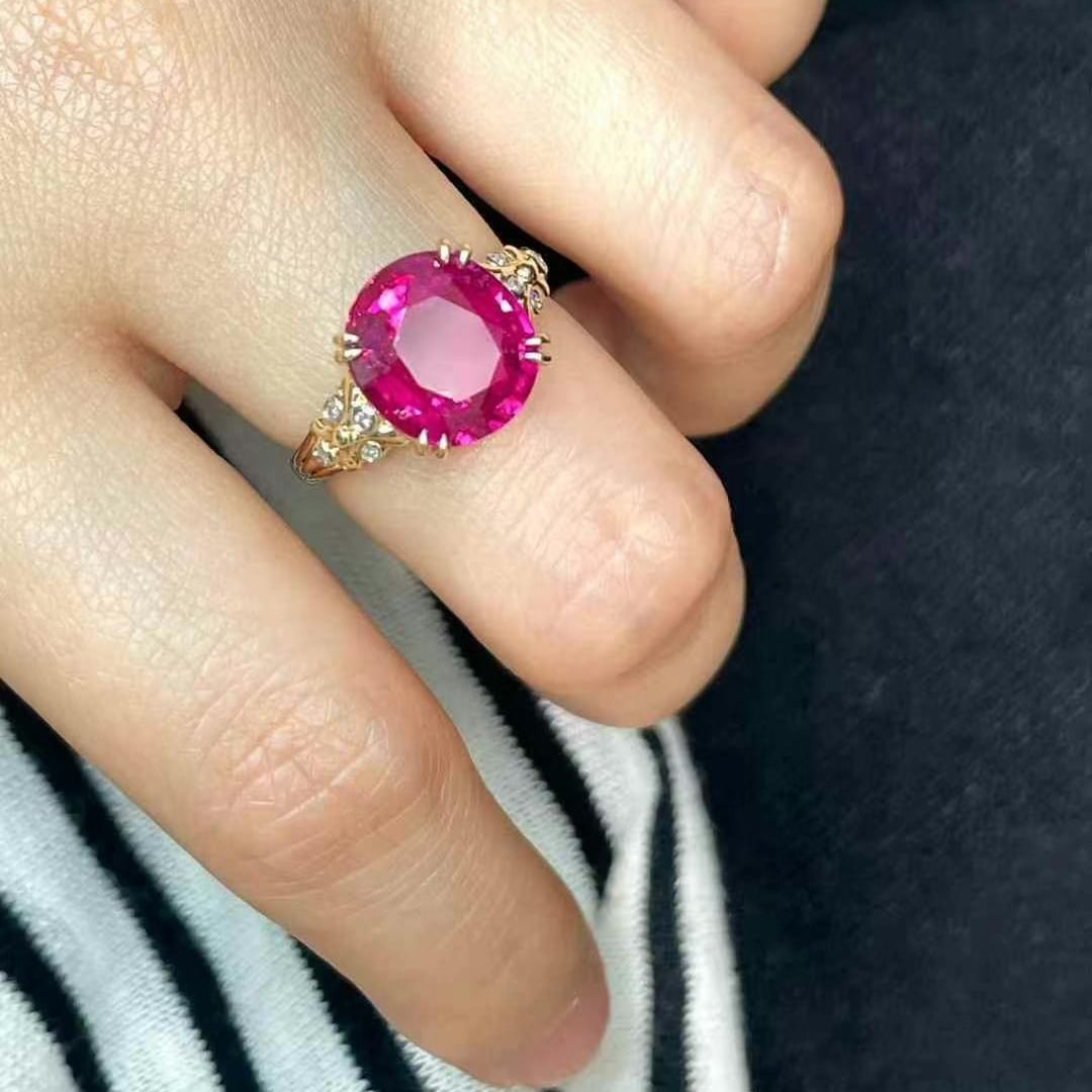 14k Gold 4.18 Ct Natural Tourmaline & Diamond Ring - 6