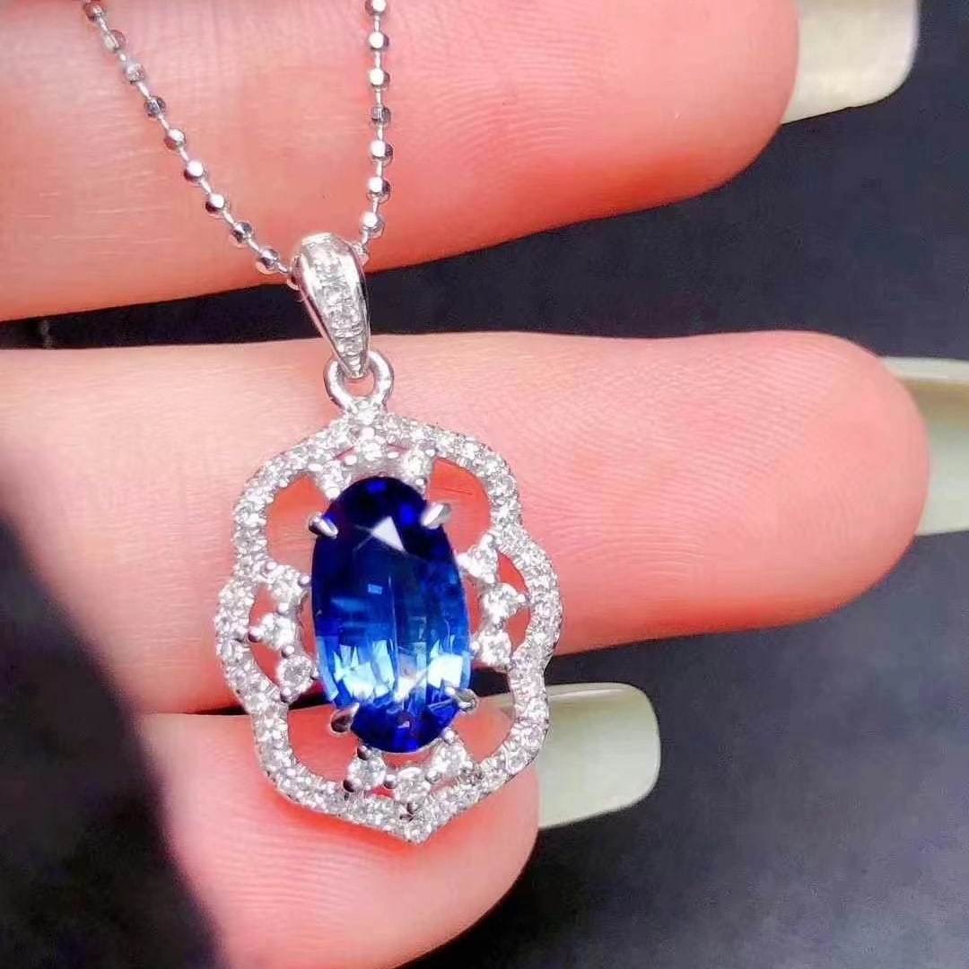 14k Gold 1.78 Ctw Natural Sapphire & Diamond Pendant( Without Chain ) - 2