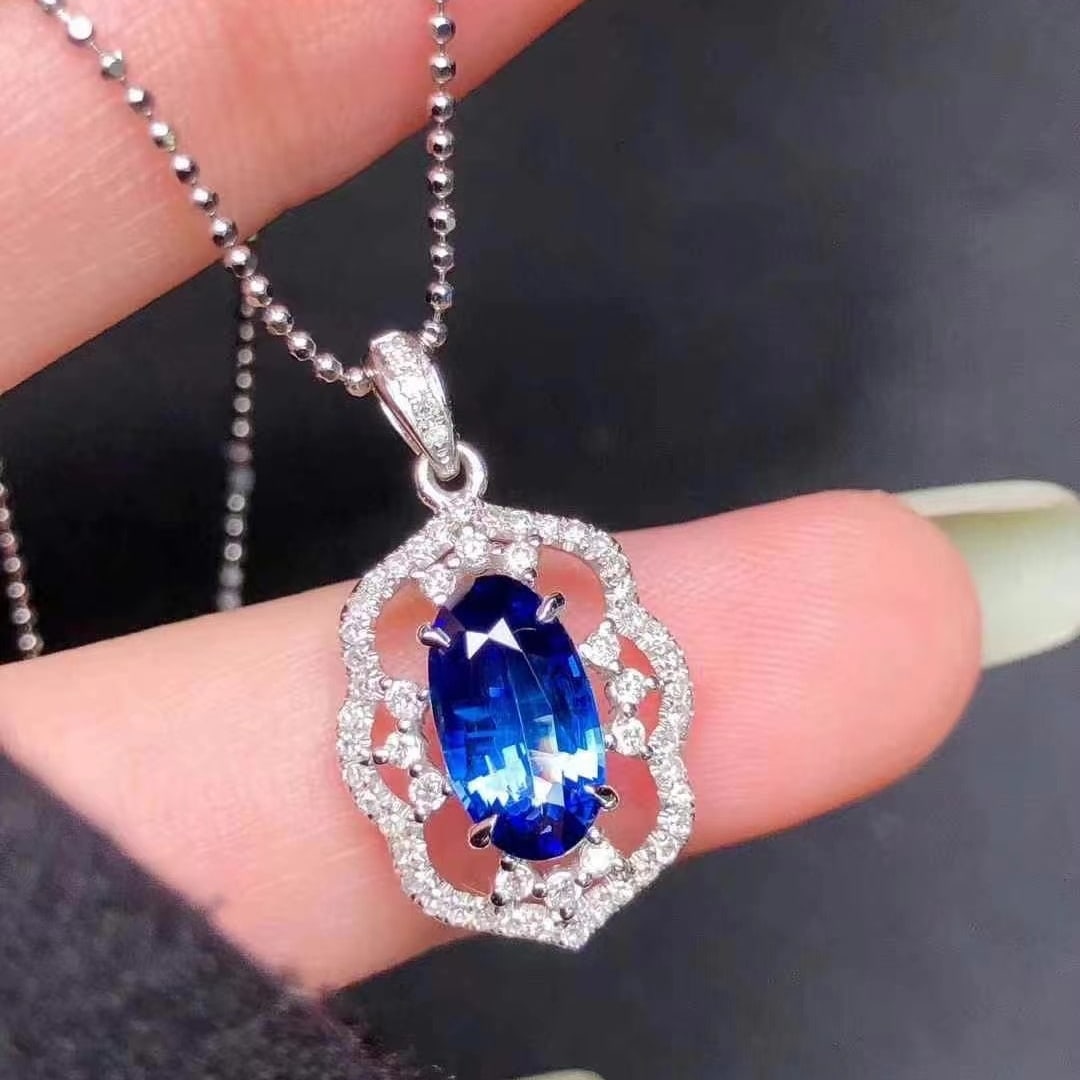 14k Gold 1.78 Ctw Natural Sapphire & Diamond Pendant( Without Chain ) - 3