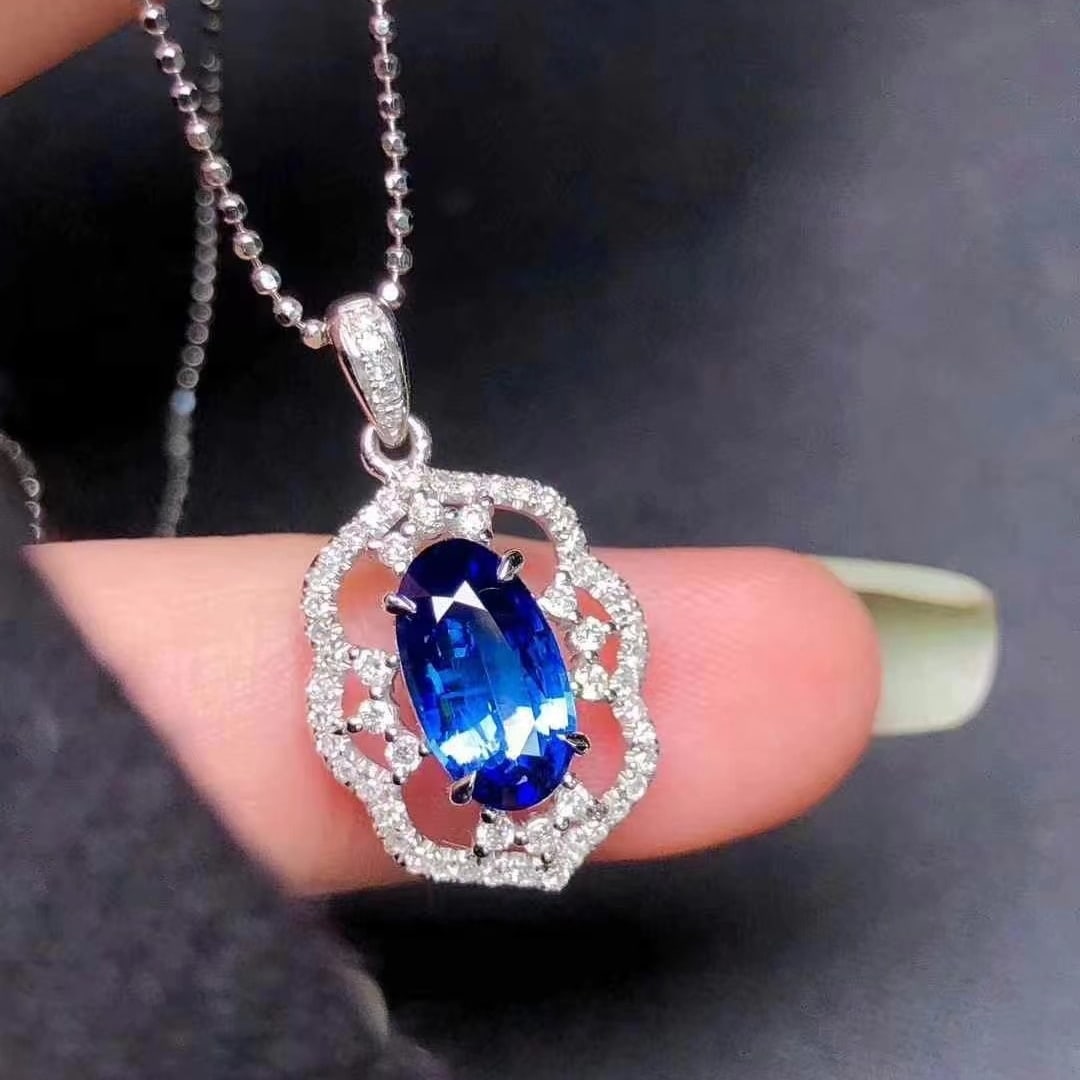 14k Gold 1.78 Ctw Natural Sapphire & Diamond Pendant( Without Chain ) - 4