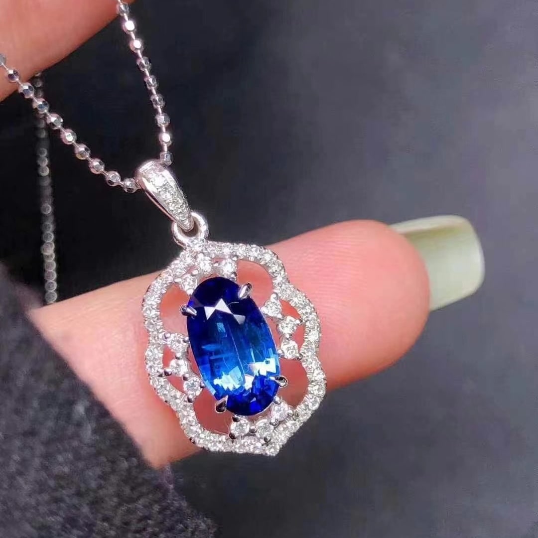 14k Gold 1.78 Ctw Natural Sapphire & Diamond Pendant( Without Chain ) - 5