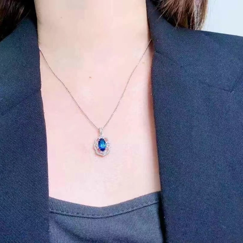 14k Gold 1.78 Ctw Natural Sapphire & Diamond Pendant( Without Chain ) - 6
