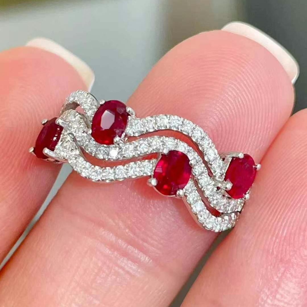 14k Gold 0.9 Ct Natural Ruby & Diamond Ring: Ref:230969209 // gold content:14k gold // ring size:7. 25us // // main gemstone:ruby // shape:oval // carat weight:0. 9ct // color:pigeonblood red // treatment:natural // // adjacent gemstone 2 : diam