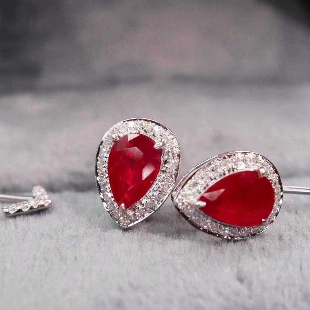 14k Gold 1.35 Ctw Natural Ruby & Diamond Earrings - 2