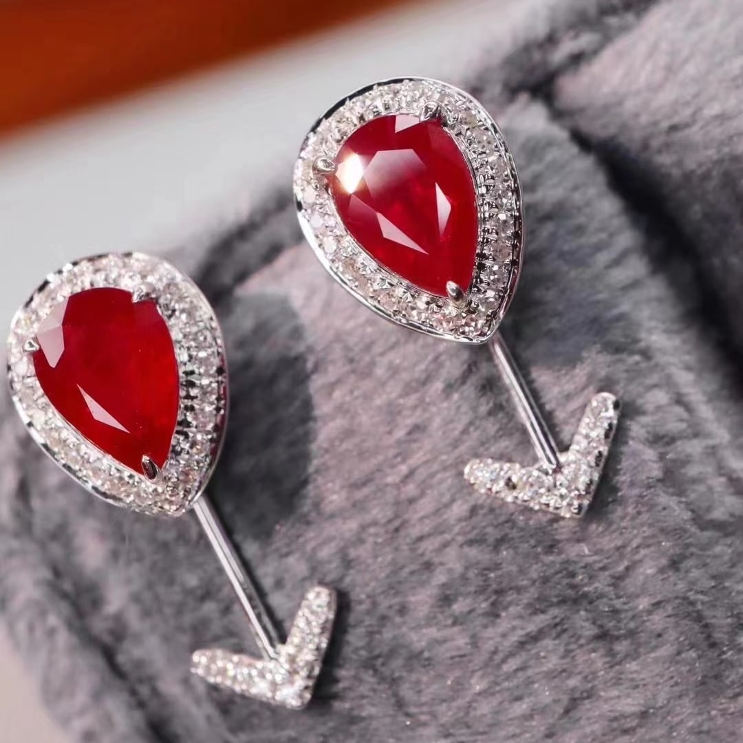 14k Gold 1.35 Ctw Natural Ruby & Diamond Earrings - 3