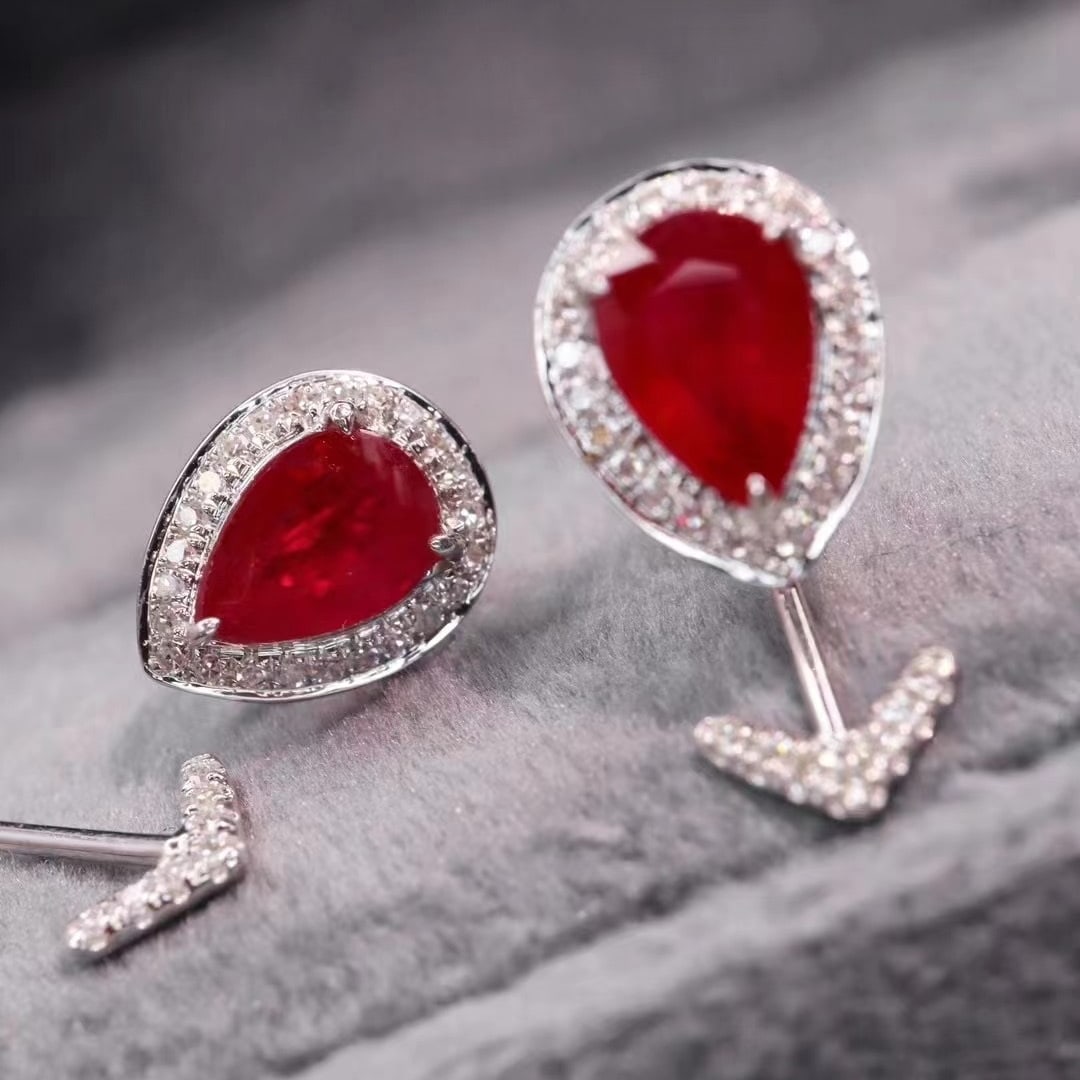 14k Gold 1.35 Ctw Natural Ruby & Diamond Earrings - 4