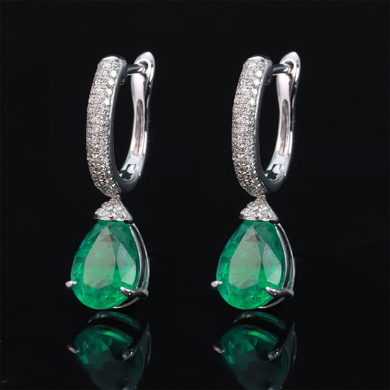 14k Gold 2.91 Ctw Vivid Green Natural Emerald & Diamond Earrings - 3