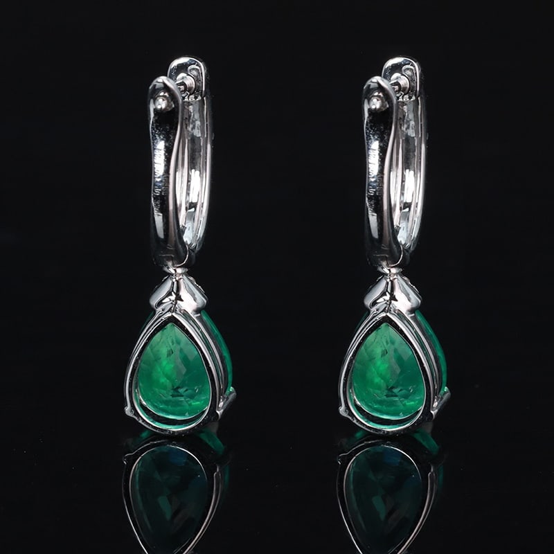 14k Gold 2.91 Ctw Vivid Green Natural Emerald & Diamond Earrings - 4