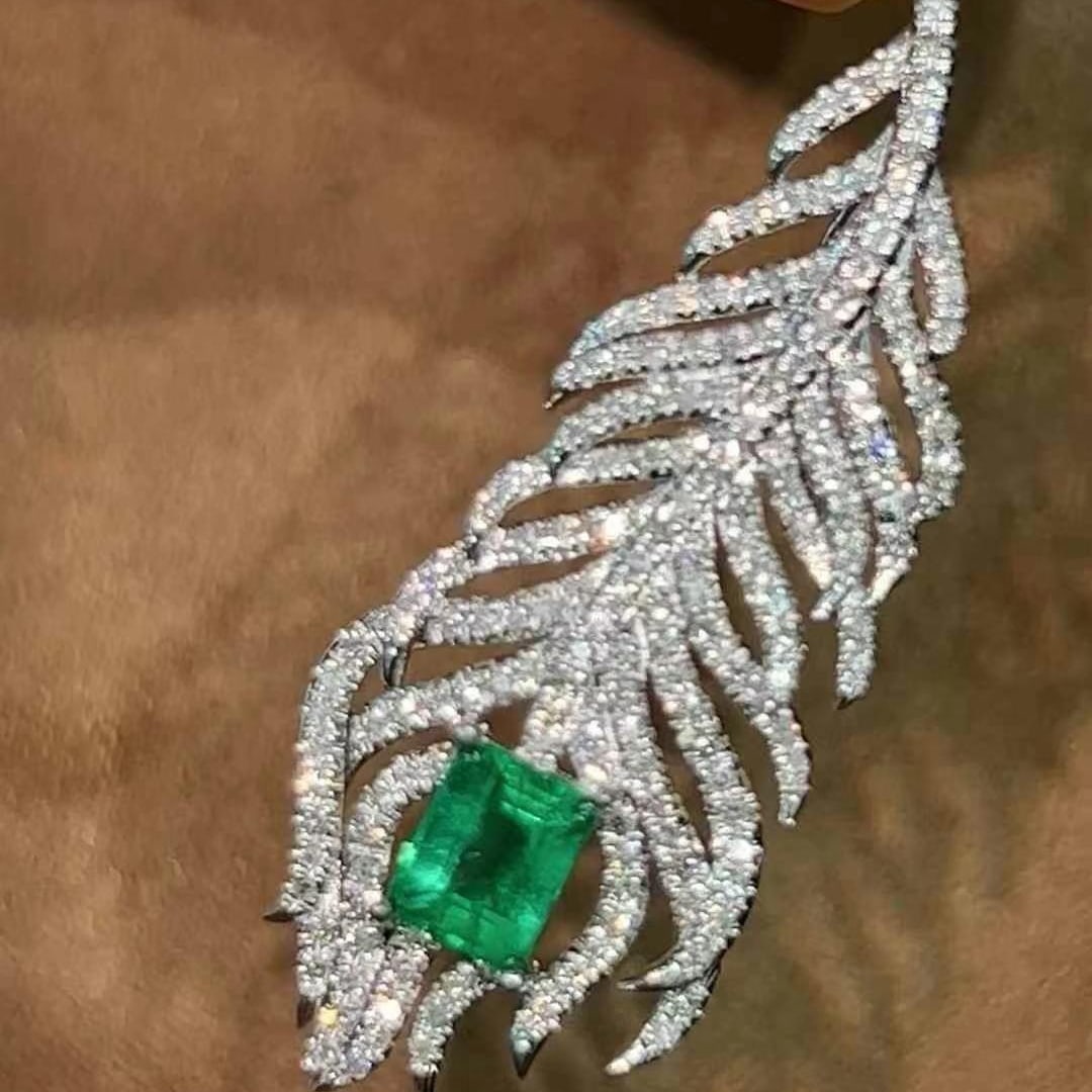 14k Gold 0.61 Ct Natural Emerald & Diamond Brooch/pendant( Without Chain ) - 3