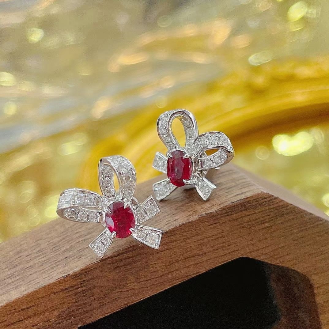 14k Gold 0.68 Ctw Natural Ruby & Diamond Earrings - 3