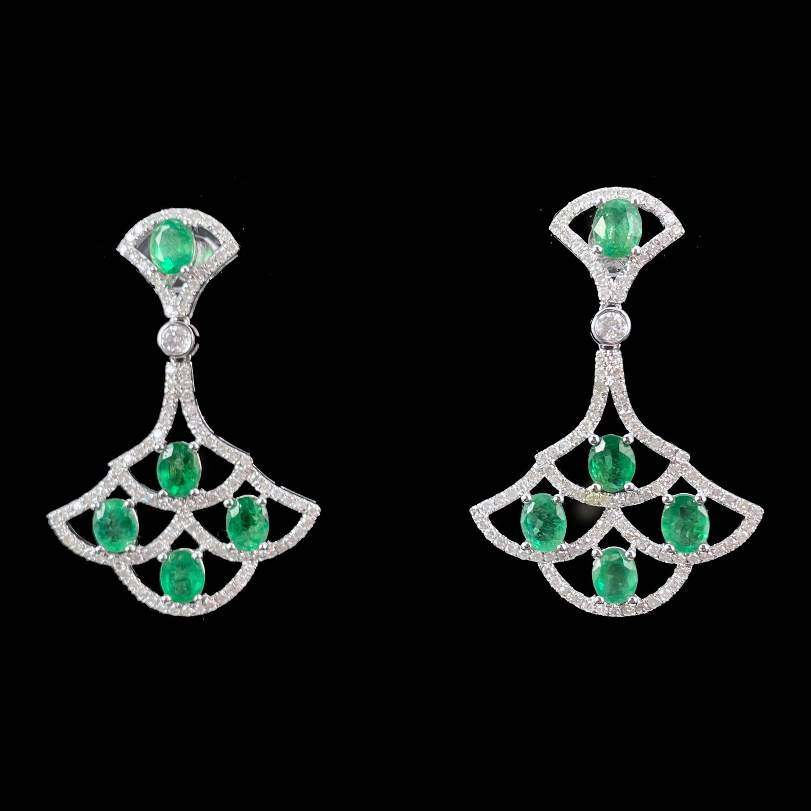 14k Gold 4.31 Ctw Natural Emerald & Diamond Earrings - 3