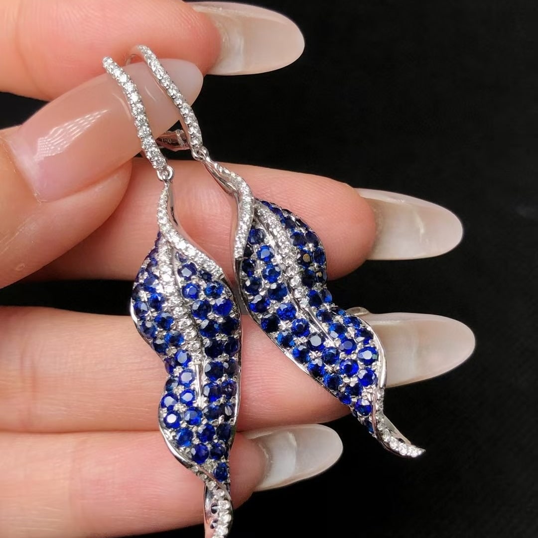 14k Gold 5.08 Ctw Natural Sapphire & Diamond Earrings - 2