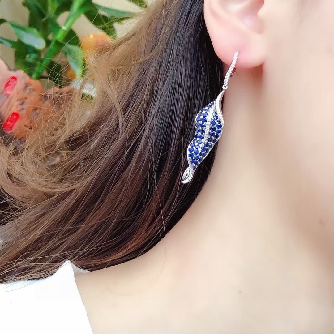 14k Gold 5.08 Ctw Natural Sapphire & Diamond Earrings - 3