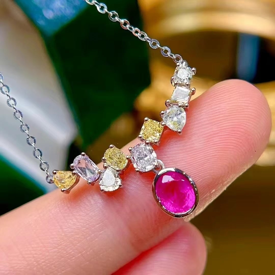 14k Gold 1.68 Ctw Natural Ruby & Diamond Necklace - 2