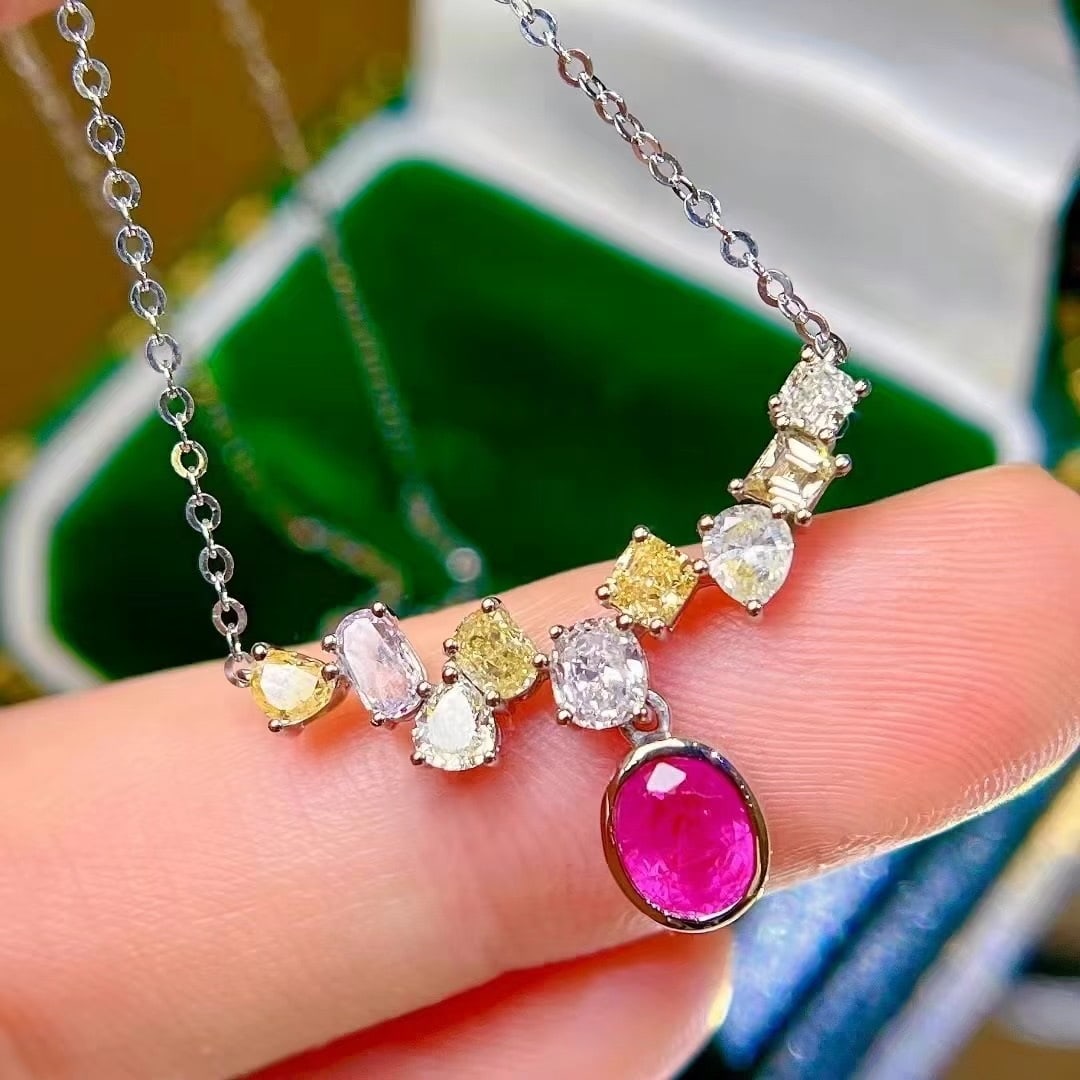 14k Gold 1.68 Ctw Natural Ruby & Diamond Necklace - 3