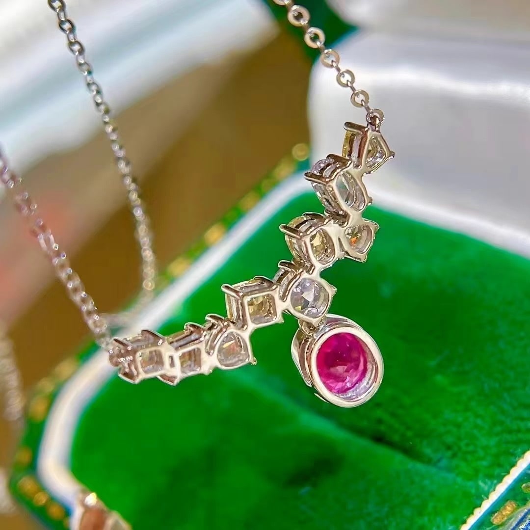 14k Gold 1.68 Ctw Natural Ruby & Diamond Necklace - 4