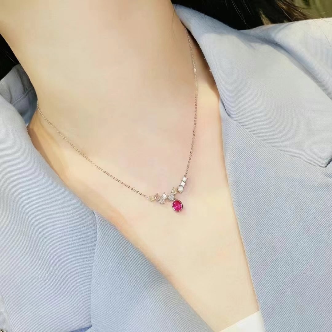 14k Gold 1.68 Ctw Natural Ruby & Diamond Necklace - 5