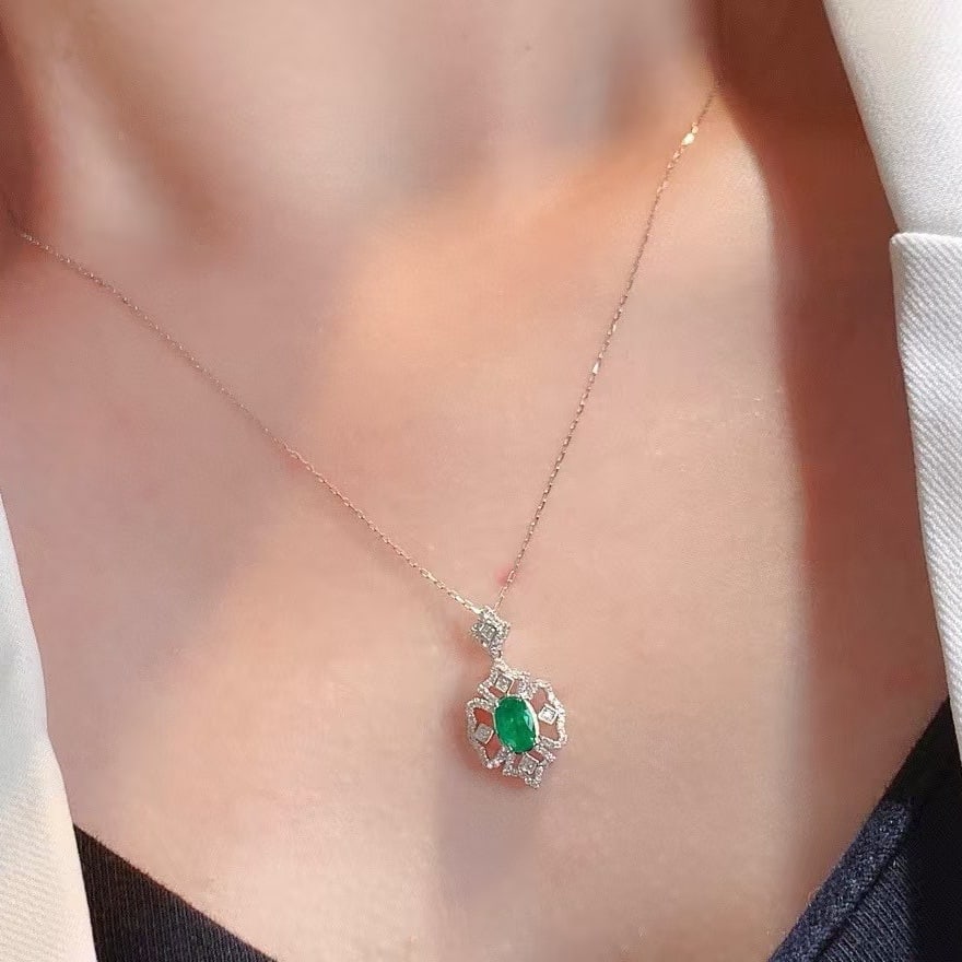 14k Gold 0.76 Ctw Natural Emerald & Diamond Pendant( Without Chain ) - 4
