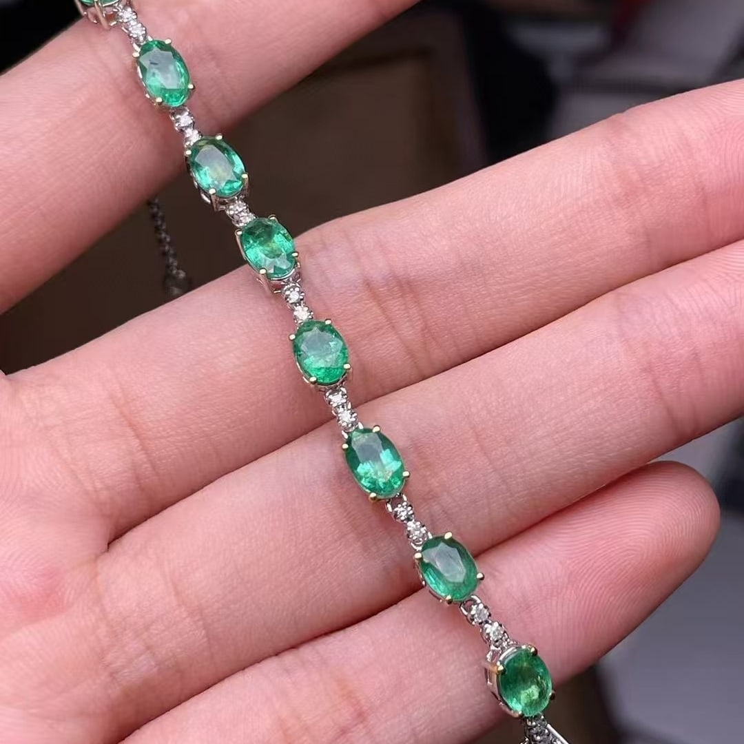 14k Gold 3.65 Ct Natural Emerald & Diamond Bracelet - 2
