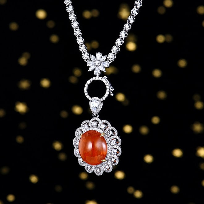 14k Gold 11.24 Ctw Natural Spessartine & Diamond Pendant( Without Chain ) - 2