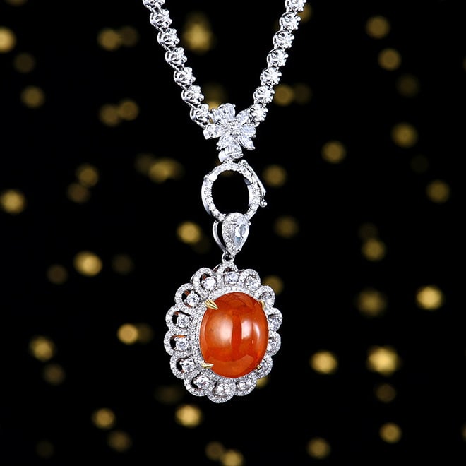14k Gold 11.24 Ctw Natural Spessartine & Diamond Pendant( Without Chain ) - 3